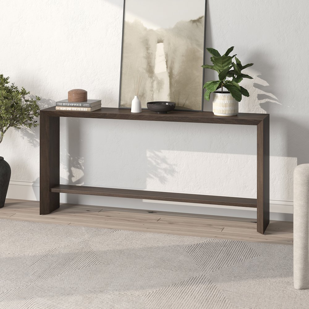 Osman 64" Wide Rectangular Console Table in Alder Brown. Picture 3