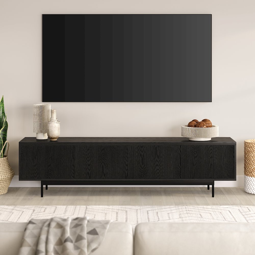 Whitman Rectangular TV Stand for TV's up to 85" in Black Grain. Picture 3