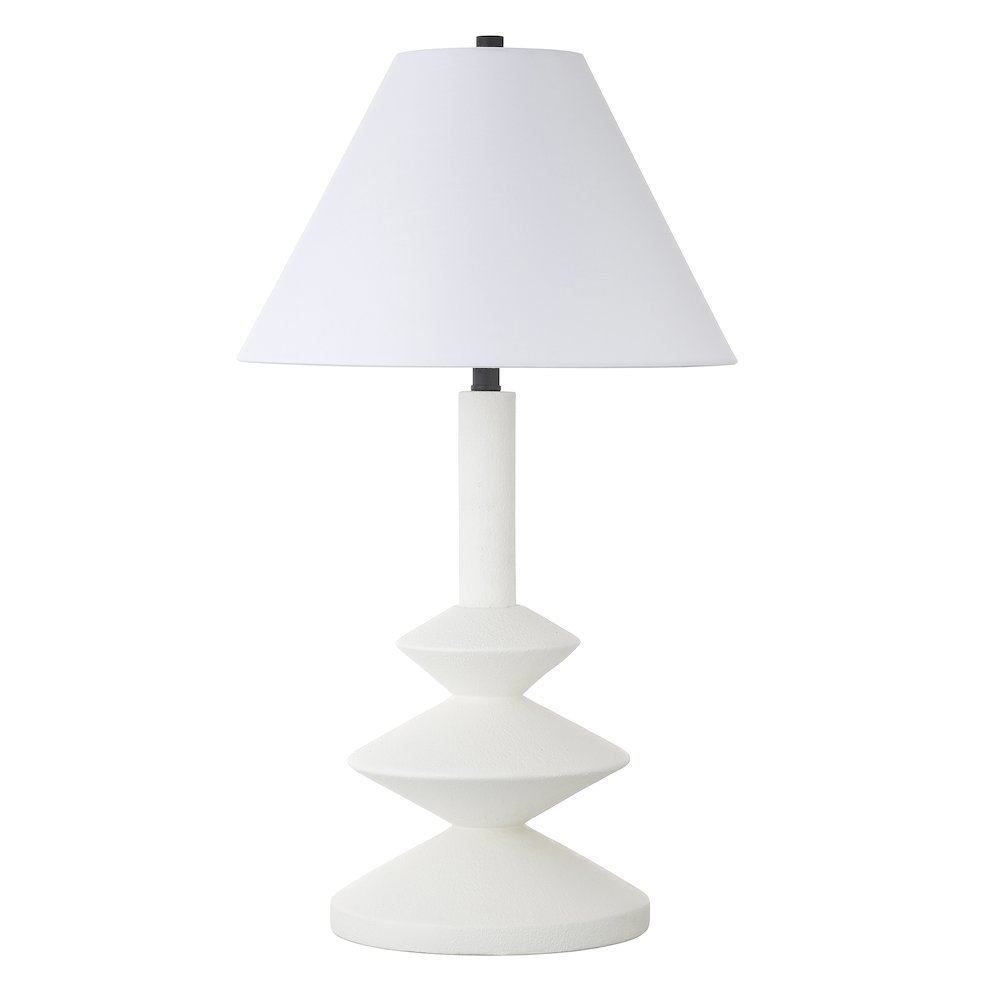 Abilene 28" Tall Triple Gourd Lamp with Fabric Shade in Matte White/White. Picture 1