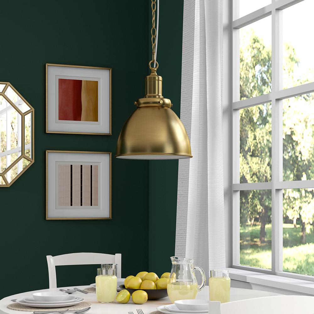 Elodie 12" Wide Pendant with Metal Shade in Brass/Brass. Picture 4