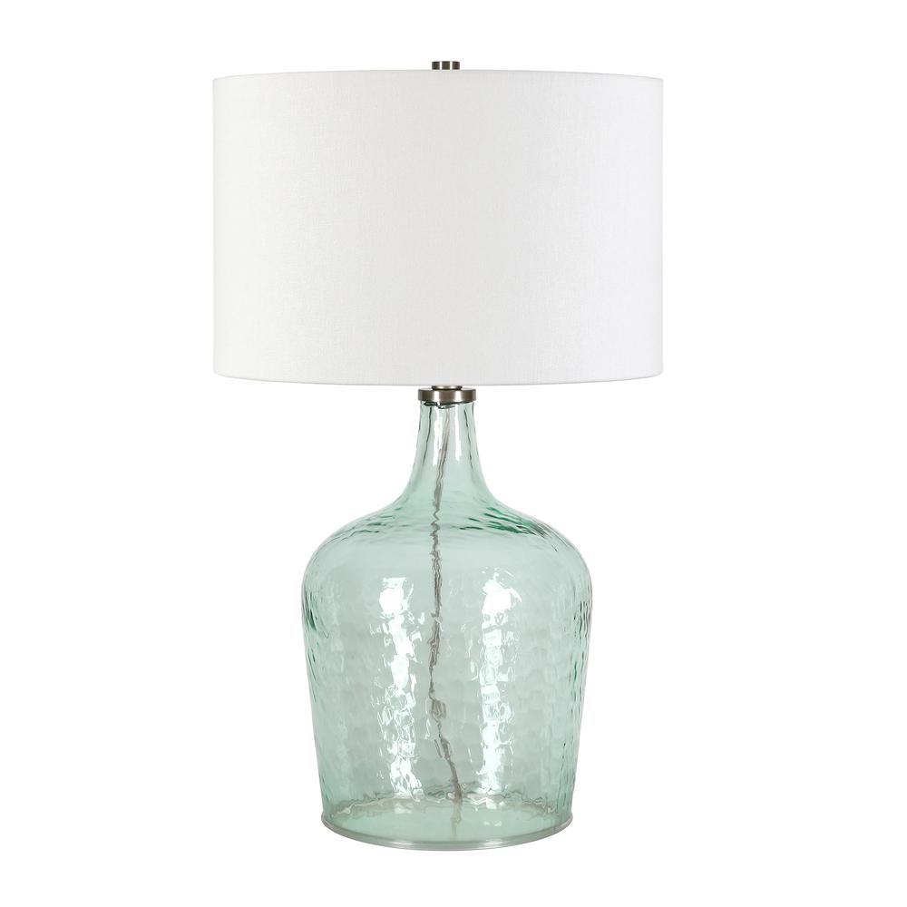 Casco 24" Tall Table Lamp with Fabric Shade in Textured Blue Glass/White. Picture 1