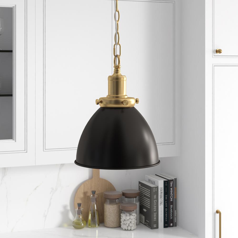 8" Wide Pendant with Metal Shade in Blackened Bronze/Brass/Blackened Bronze. Picture 3