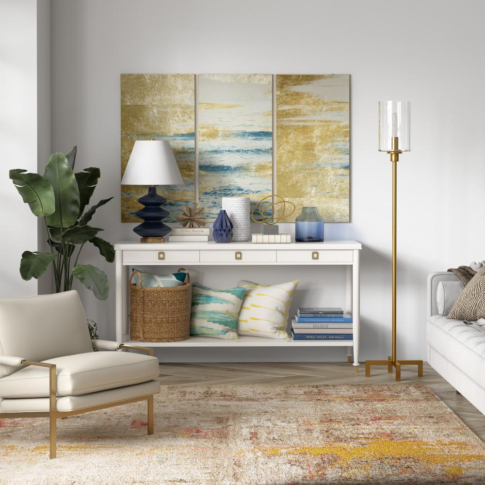 Panos 66.25" Tall Floor Lamp with Glass Shade in Brass/Clear. Picture 3