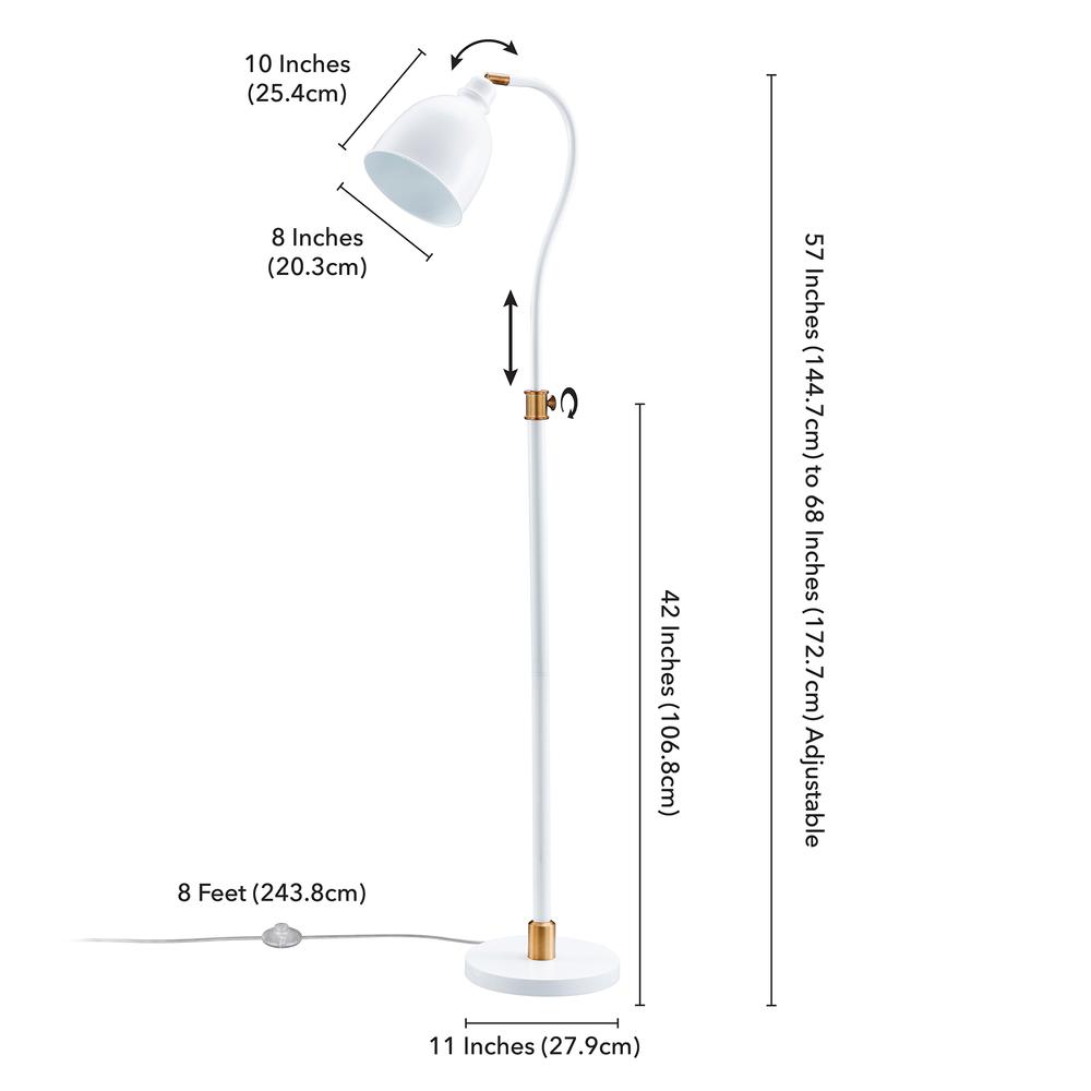 Vincent Adjustable/Arc Floor Lamp with Metal Shade in Matte White/Brass/Matte White. Picture 5
