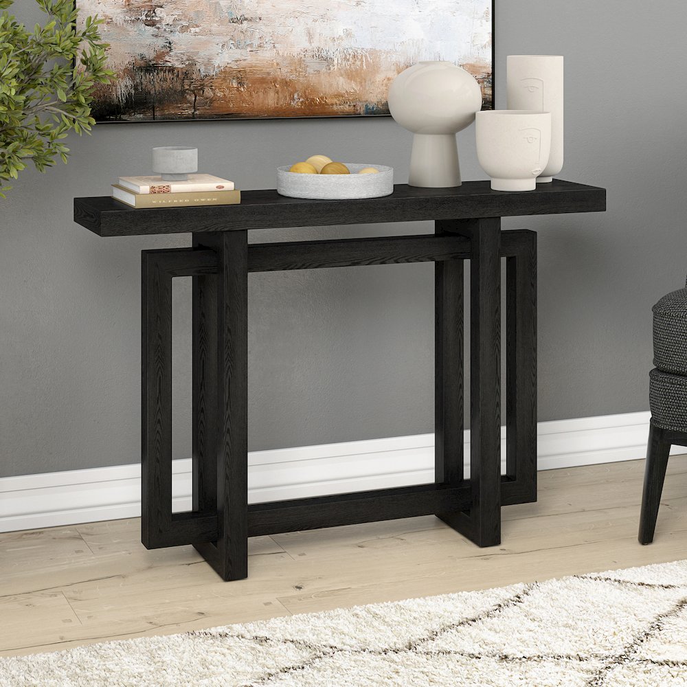 Breslow 44" Wide Rectangular Console Table in Black Grain. Picture 3