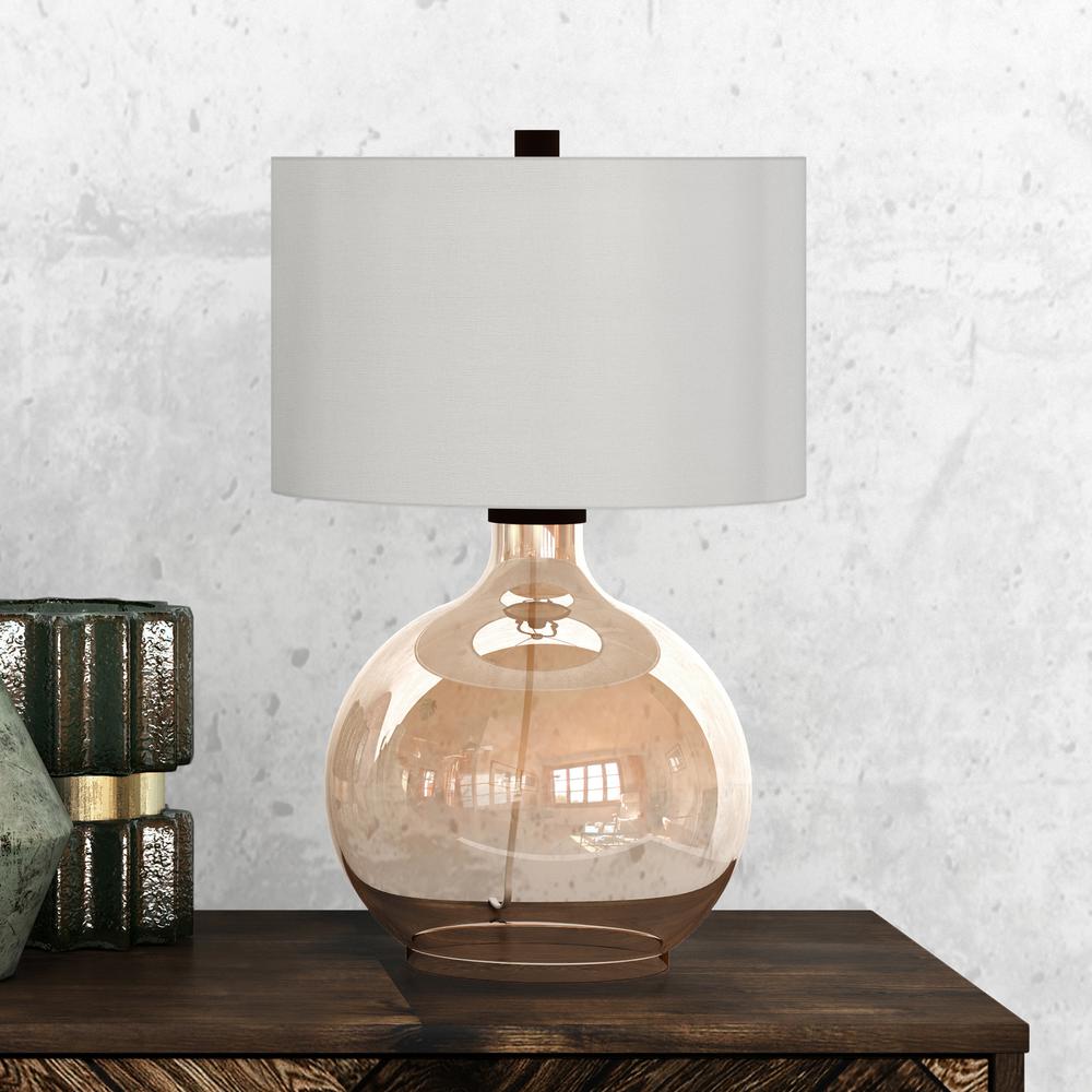 Laelia 24.75" Tall Table Lamp with Fabric Shade in Gold Luster Glass/White. Picture 2