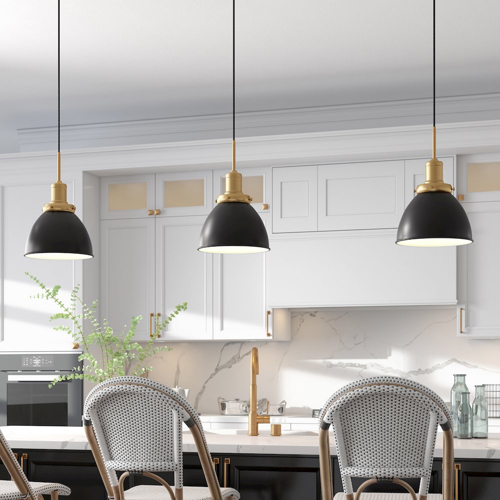12" Industrial Two-Toned Pendant Light Fixture with  Shade and 8', Ebony/Gold. Picture 6