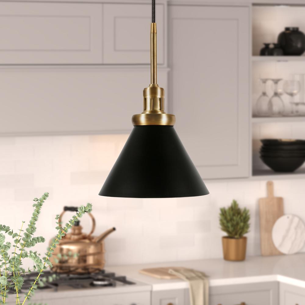 Zeno 8.5" Wide Pendant with Metal Shade in Blackened Bronze/Blackened Bronze. Picture 2