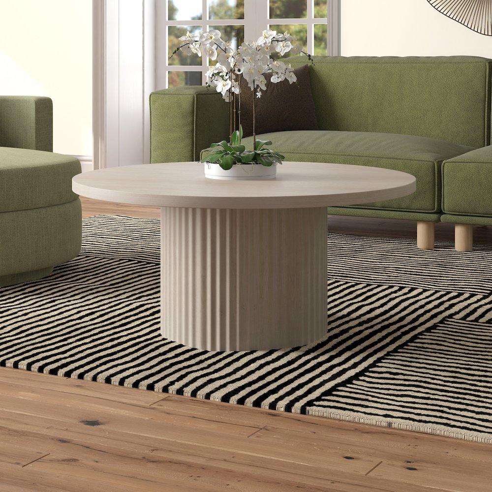 Rollan 32" Wide Round Coffee Table in Alder White. Picture 3