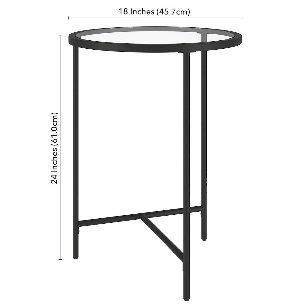 18'' Round Glass End Table Modern Side Table, Night Stand, Black. Picture 8