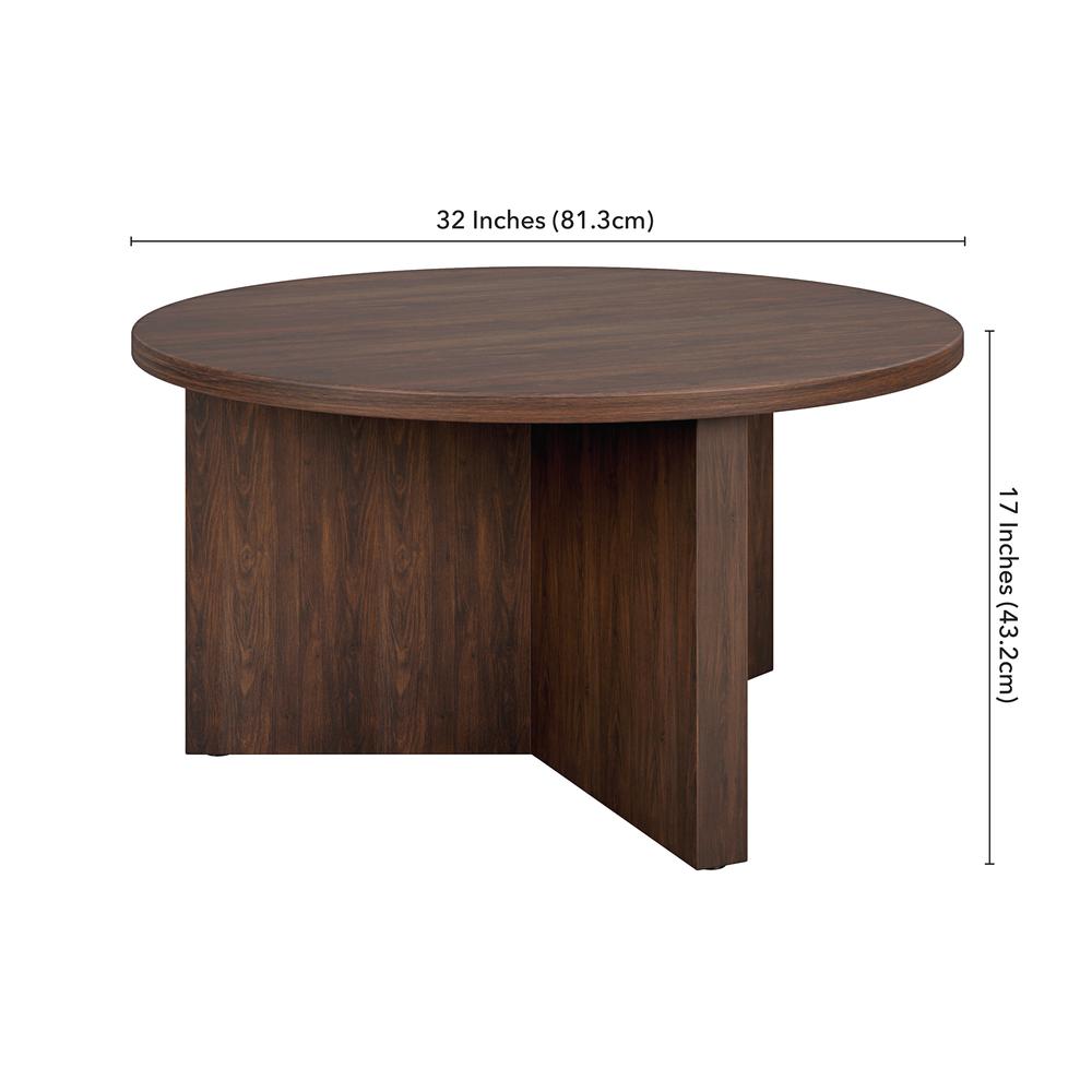 Anders 32" Wide Round Coffee Table in Alder Brown. Picture 3