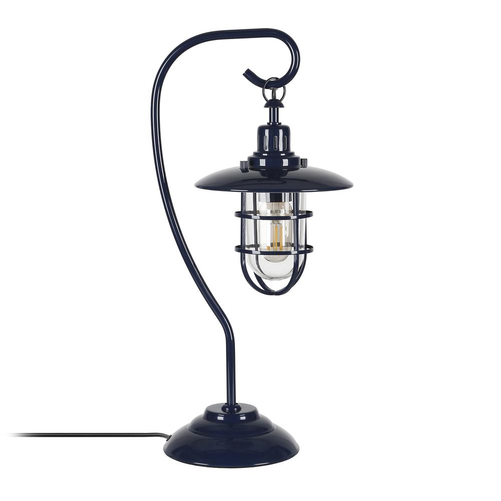 Bay 22" Tall Nautical Table Lamp with Glass/Metal Shade in Navy Blue/Clear. Picture 3