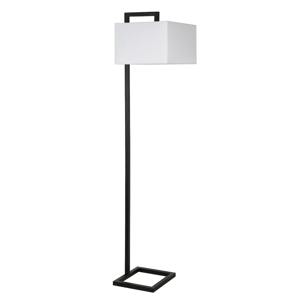 68" Traditional 1-Light Floor Lamp with White Fabric Rectangle Shade, Black. Picture 1