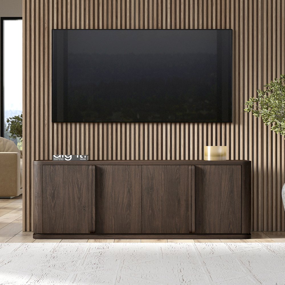 Vance Rectangular TV Stand for TV's up to 78" in Alder Brown. Picture 4