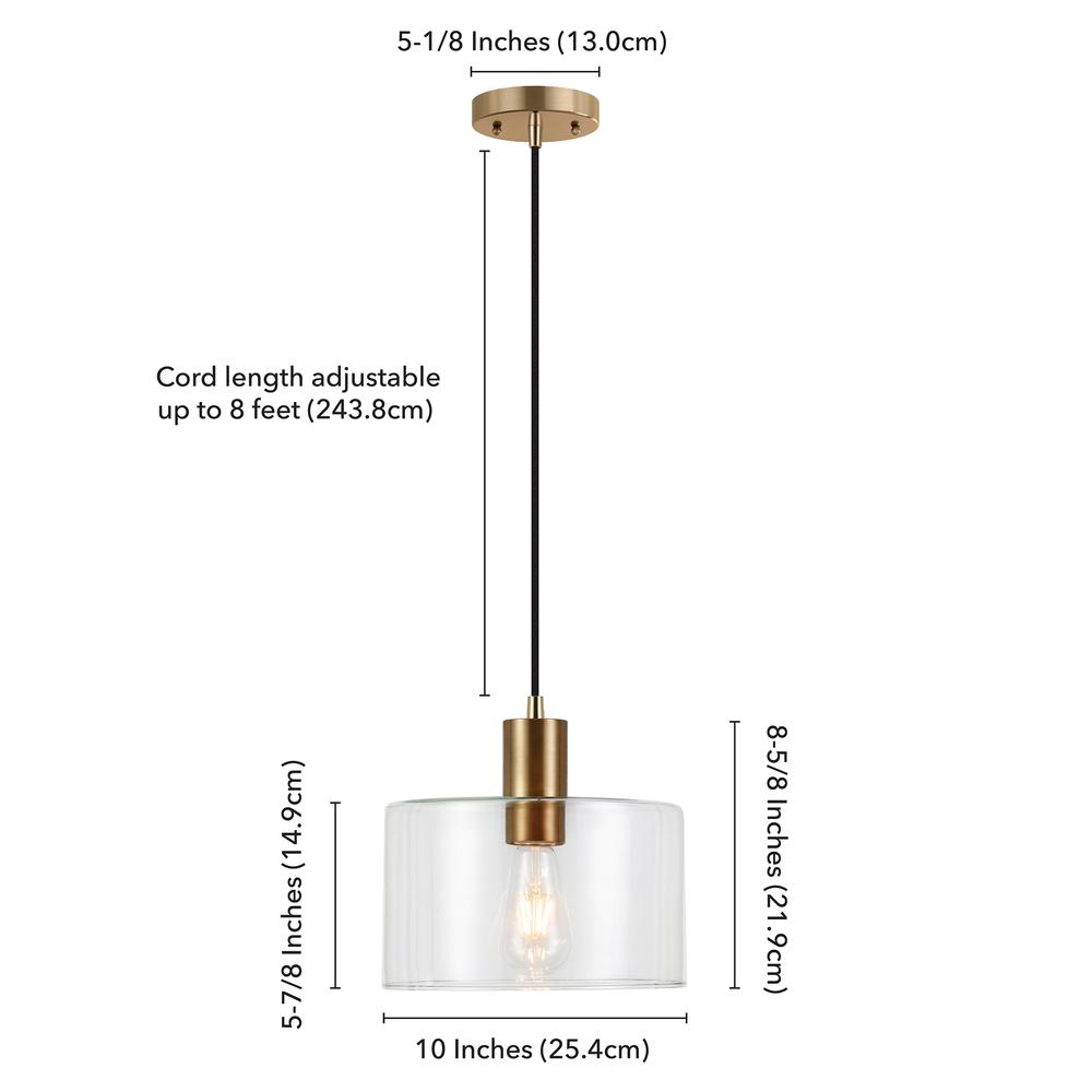 Henri 10" Wide Pendant with Glass Shade in Brass/Clear. Picture 5