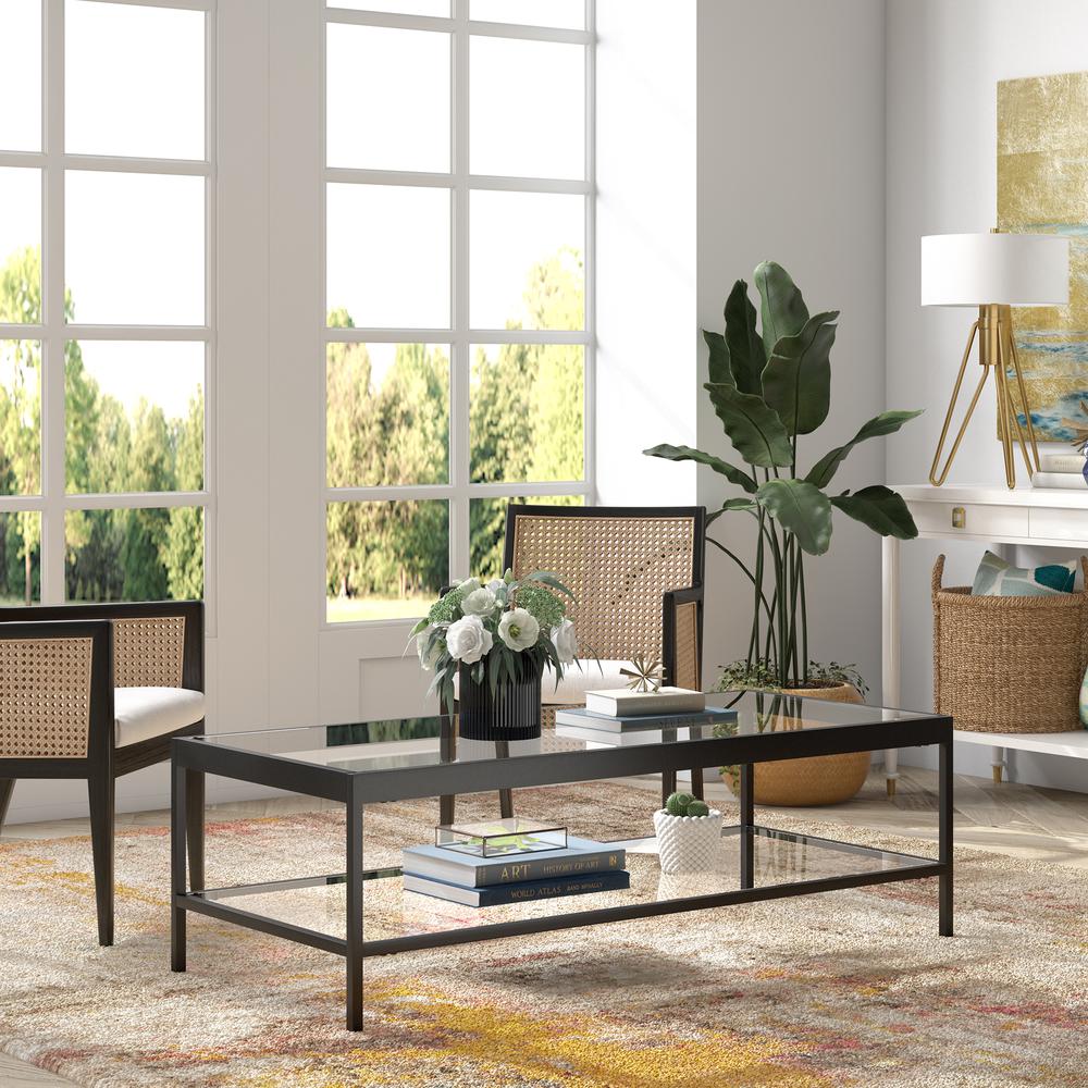 Alexis 54'' Wide Rectangular Coffee Table in Blackened Bronze. Picture 4