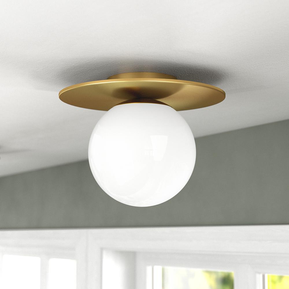 Amma 12" Wide Flush Mount with Glass Shade in Brushed Brass/White. Picture 2
