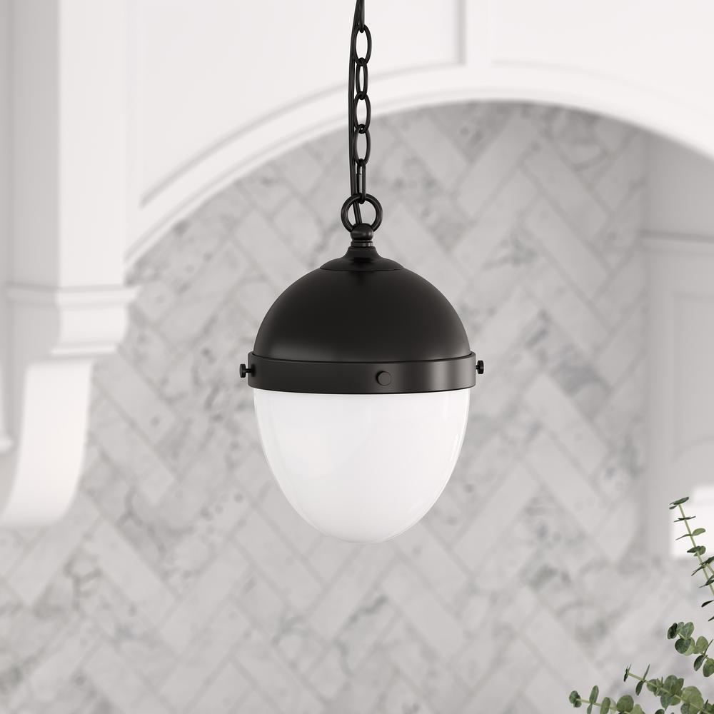 Aurelia 8" Wide Pendant with Glass Shade in Blackened Bronze/White Milk. Picture 2