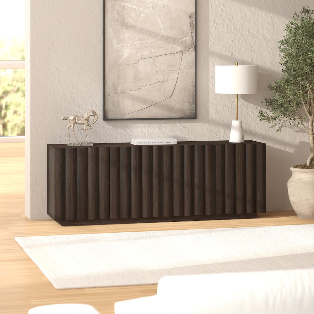 Henn&Hart Fluted TV Stand for TVs up to 75'' with 2 Ribbed Storage Cabinets and. Picture 6