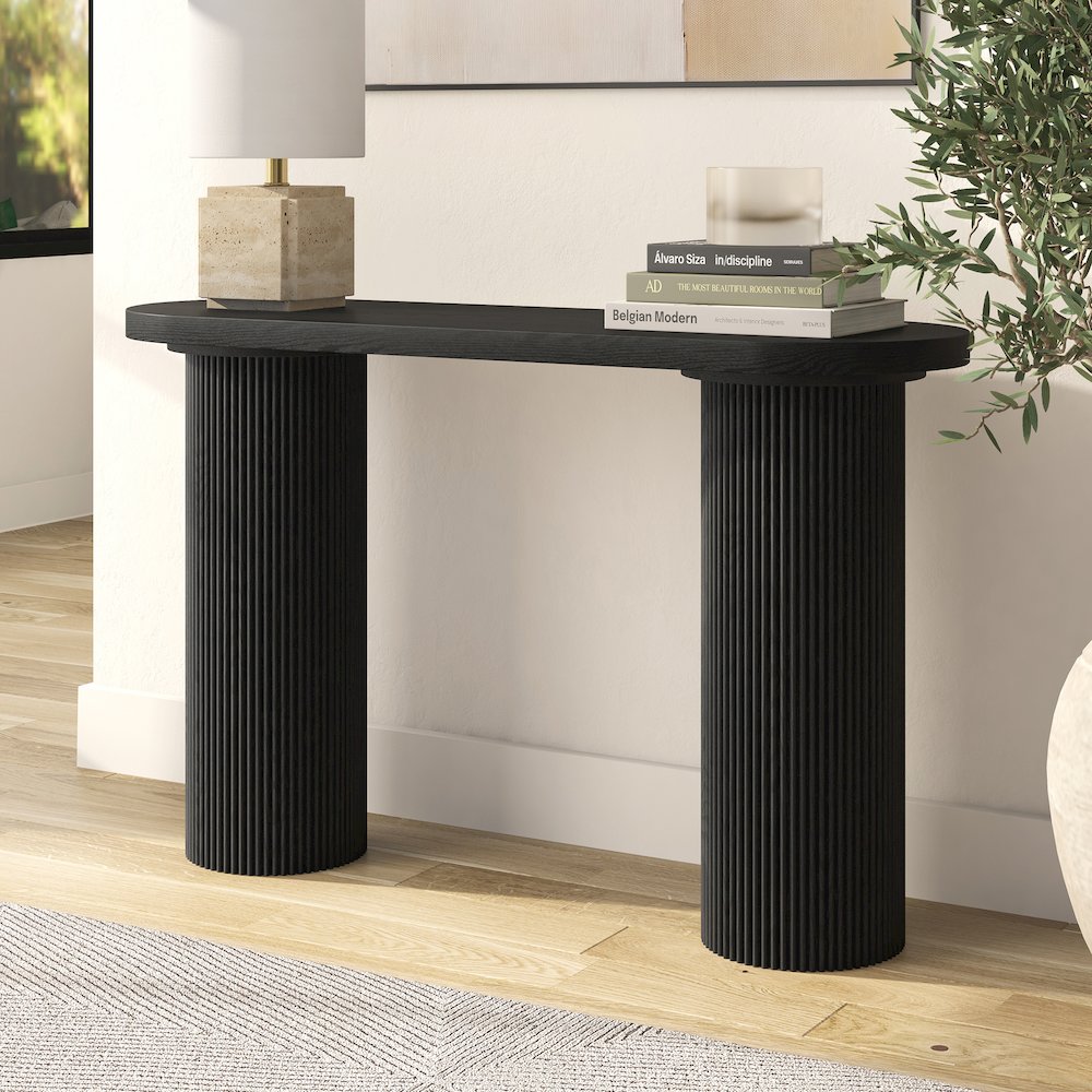 Henn&Hart 55" Wooden Rectangular Fluted Console Table, Ribbed Entryway Table. Picture 3