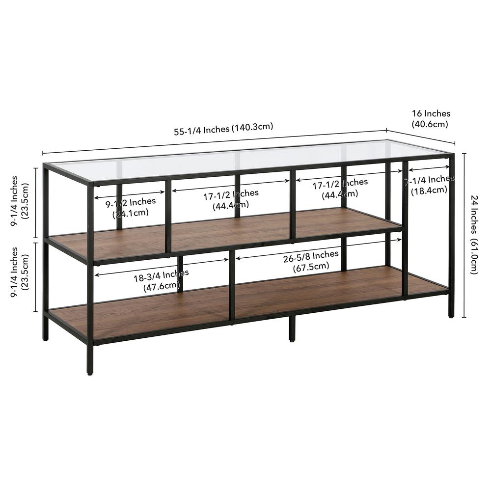 Winthrop Rectangular TV Stand with MDF Shelves for TV's up to 60" in Blackened Bronze/Rustic Oak. Picture 5