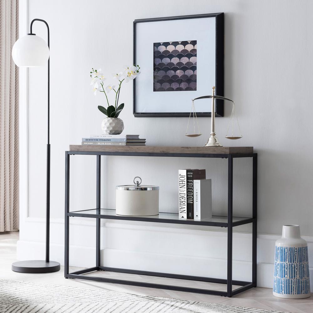Hector 42'' Wide Rectangular Console Table in Blackened Bronze/Gray Oak. Picture 2