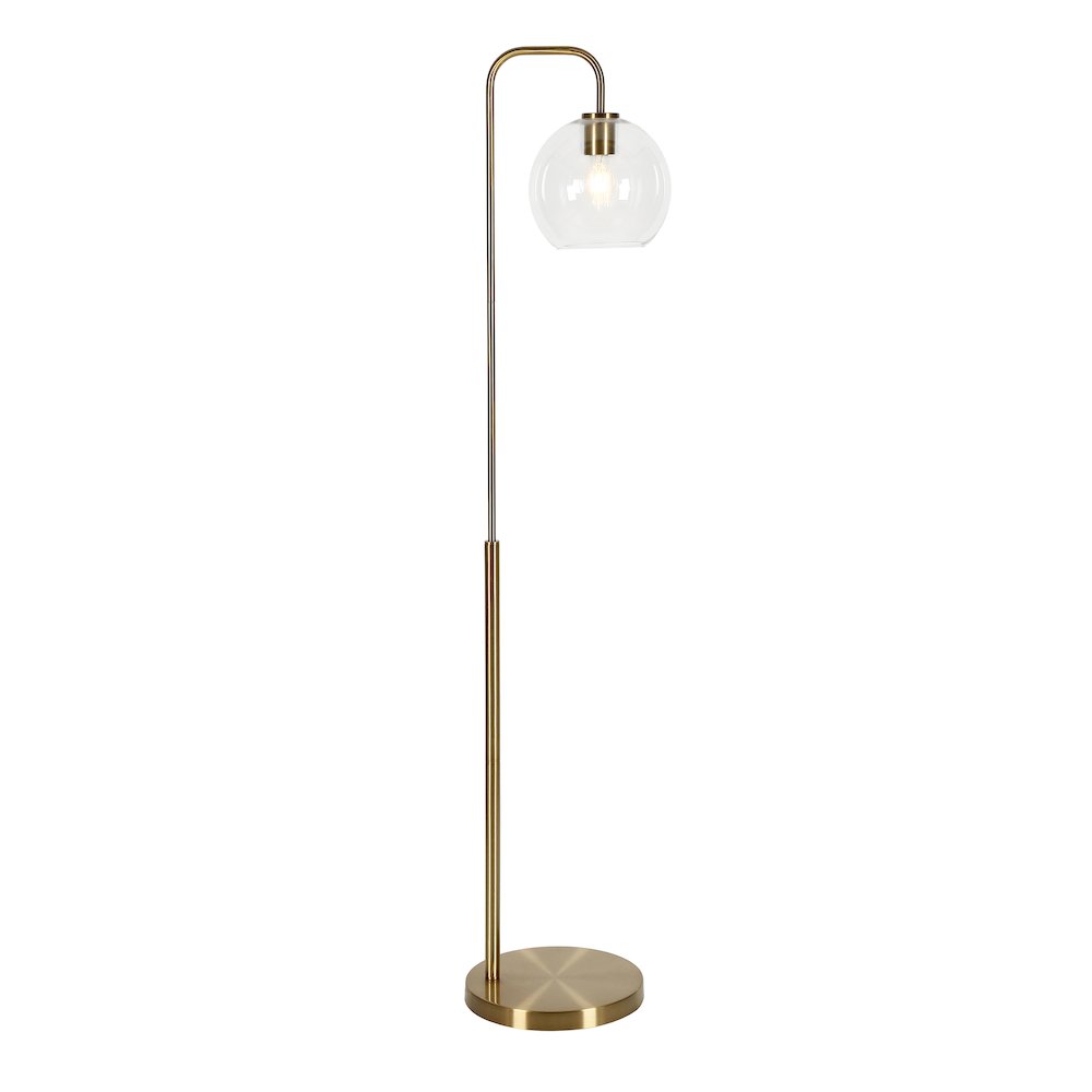 62" Modern 1-Light Floor Lamp with Clear Glass Globe Shade, Gold. Picture 5