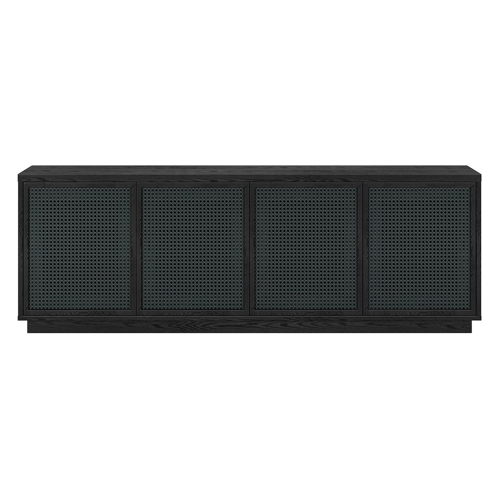 Pryce Rectangular TV Stand for TV's up to 78" in Black Grain/Black Rattan. Picture 2