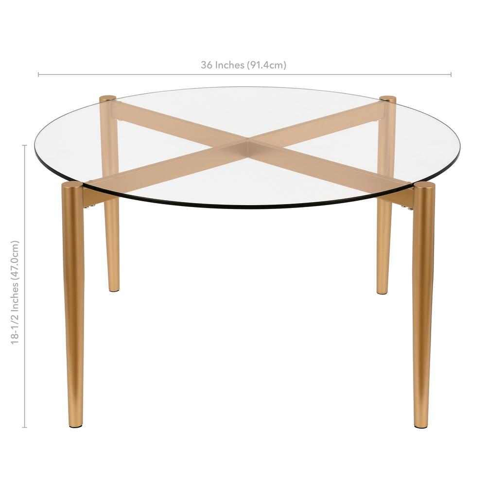 Kadmos 36'' Wide Round Coffee Table in Brass. Picture 5