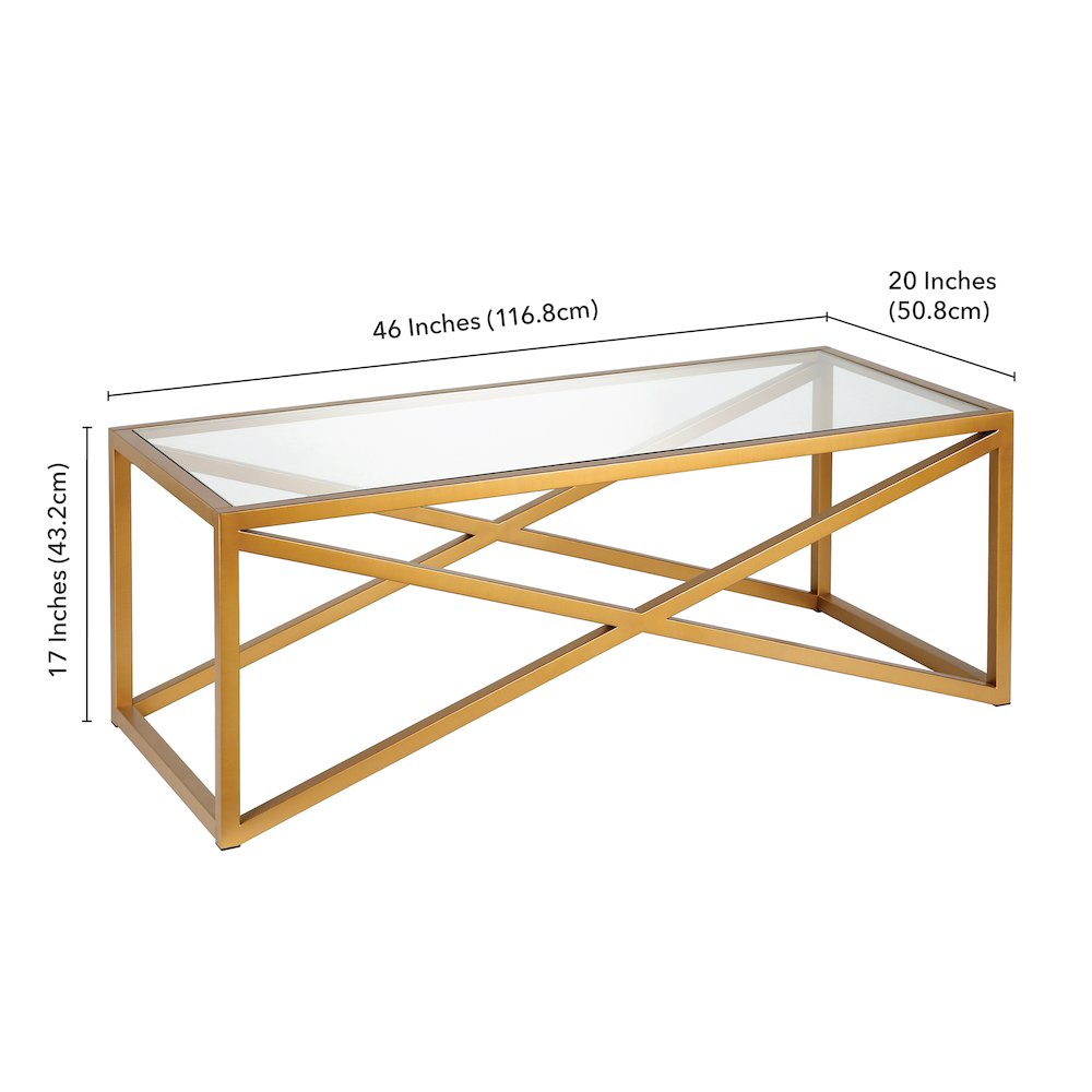46" Rectangular Coffee Table with Glass Top, Gold. Picture 9