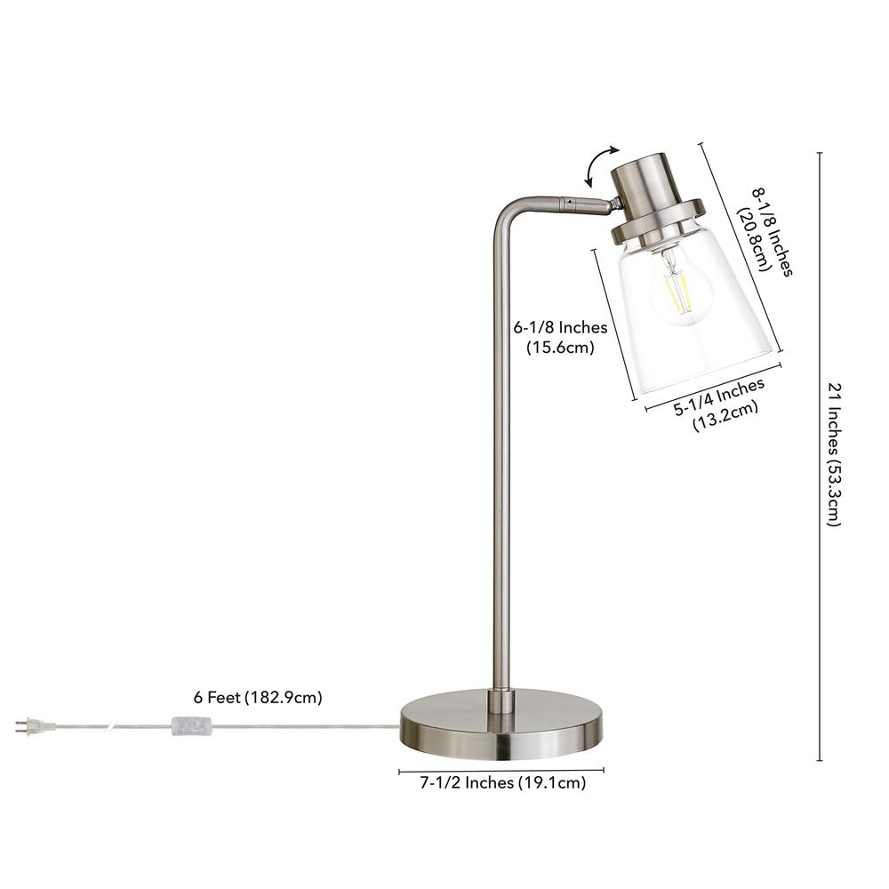 Granville 21" Tall Table Lamp with Glass Shade in Brushed Nickel/Clear. Picture 4