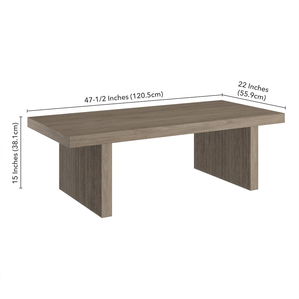 Soren 48" Wide Rectangular Coffee Table in Antiqued Gray Oak. Picture 5