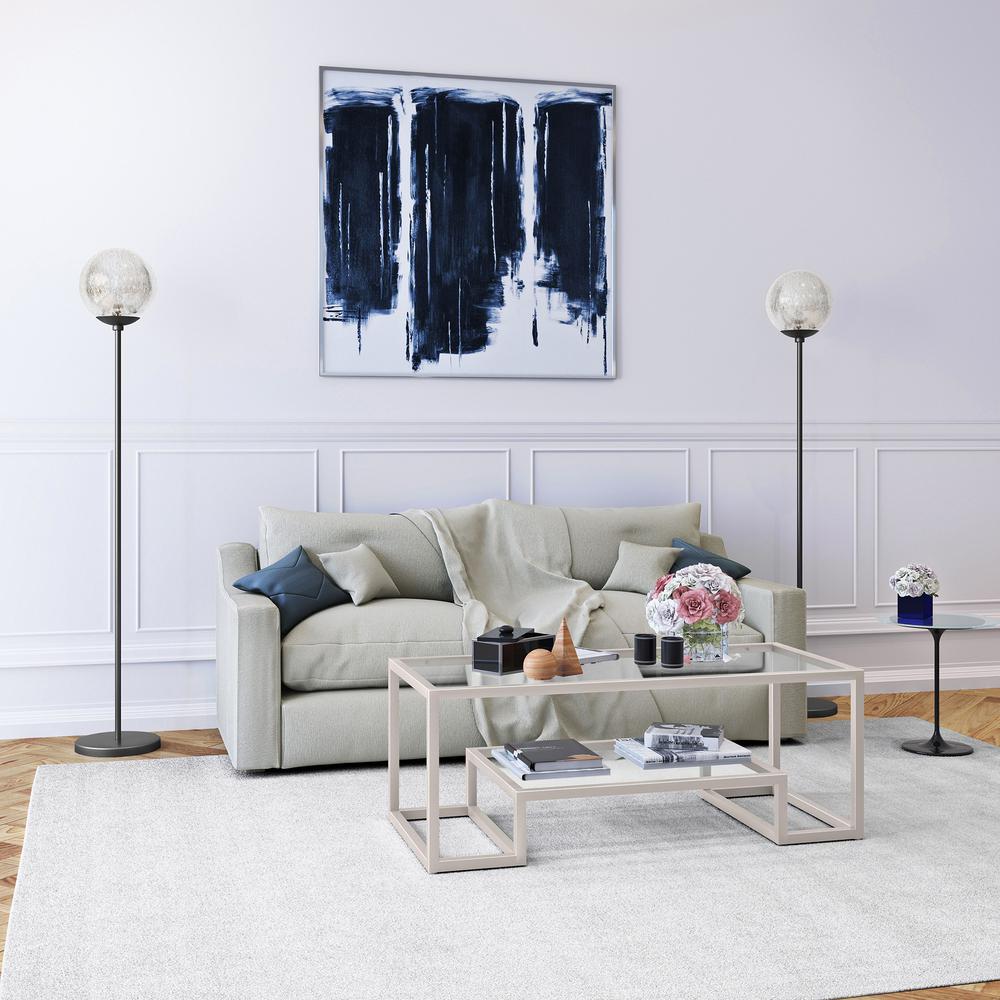 Oula 66" Tall Floor Lamp with Glass Shade in Blackened Bronze/Mercury Glass. Picture 3