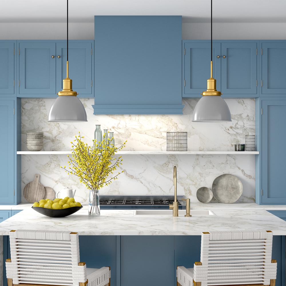 Madison 12" Wide Pendant with Metal Shade in Matte Gray/Brass /Matte Gray. Picture 4