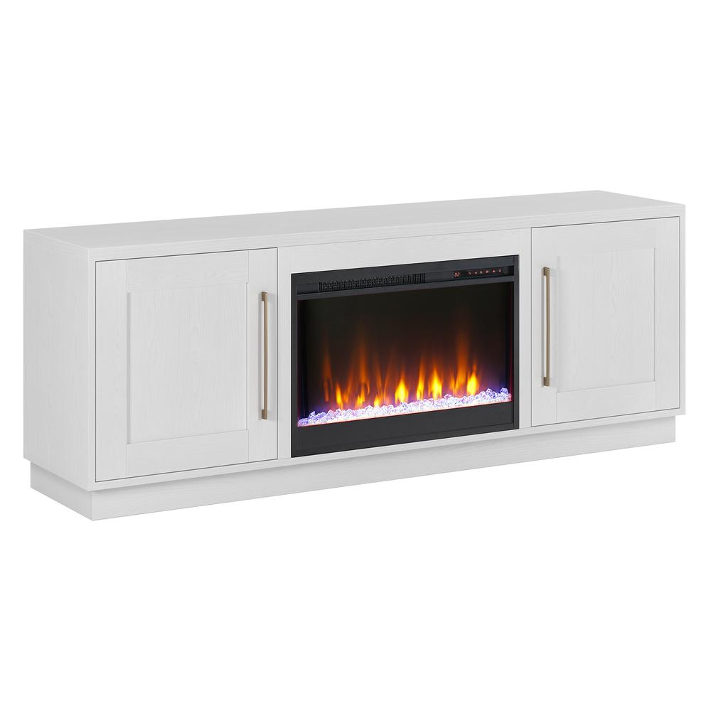 Tillman Rectangular TV Stand with Crystal Fireplace for TV's up to 80" in White. Picture 1