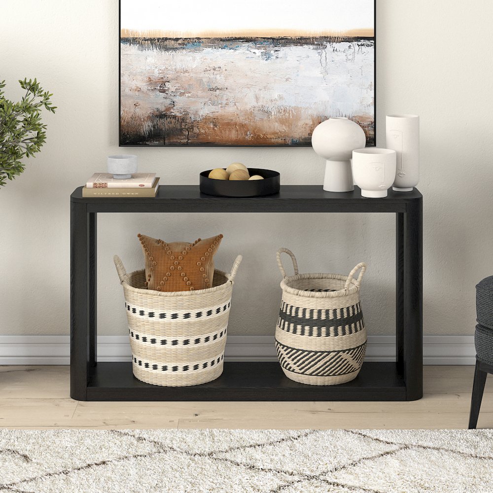 Stellan 52" Wide Rectangular Console Table in Black Grain. Picture 4