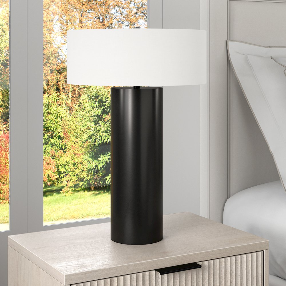Wells 24" Tall Table Lamp with Fabric Shade in Blackened Bronze/White. Picture 3