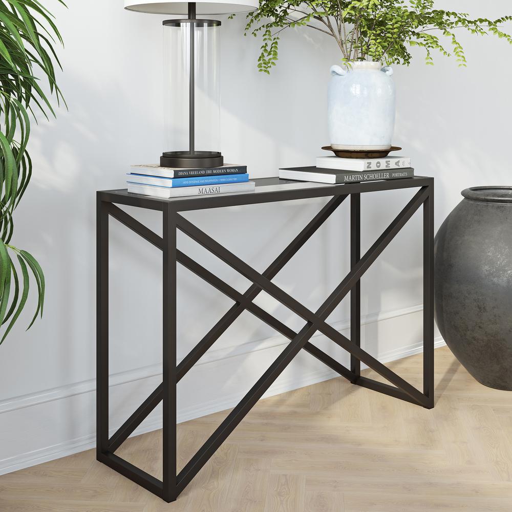 Calix 42'' Wide Rectangular Console Table in Blackened Bronze. Picture 2