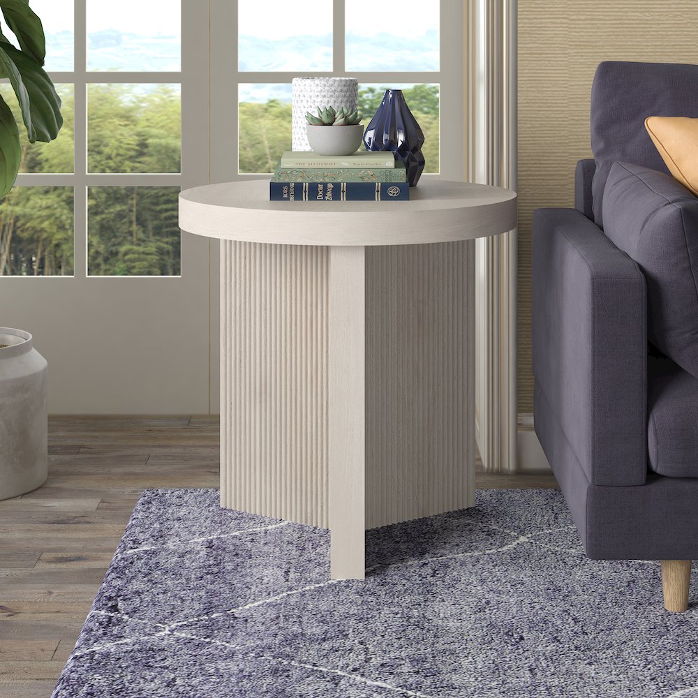 Holm 22" Wide Round Side Table in Alder White. Picture 3