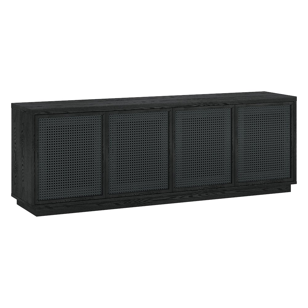 Pryce Rectangular TV Stand for TV's up to 78" in Black Grain/Black Rattan. Picture 1