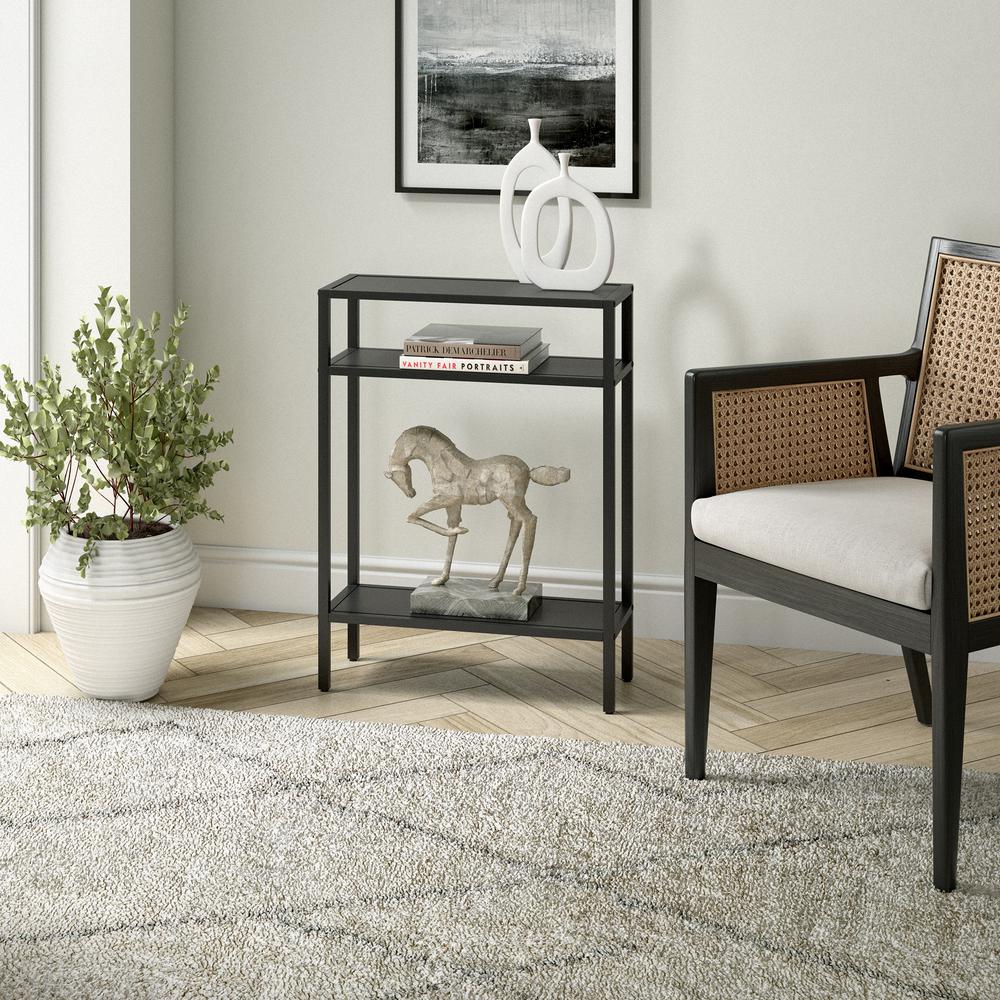 Ricardo 22'' Wide Rectangular Console Table with Metal Shelves in Blackened Bronze. Picture 4
