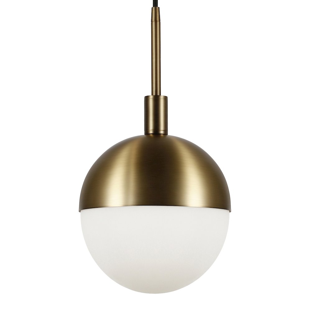 10" Modern Pendant Light Fixture with White Glass Globe Shade and 8' Cord, Gold. Picture 4