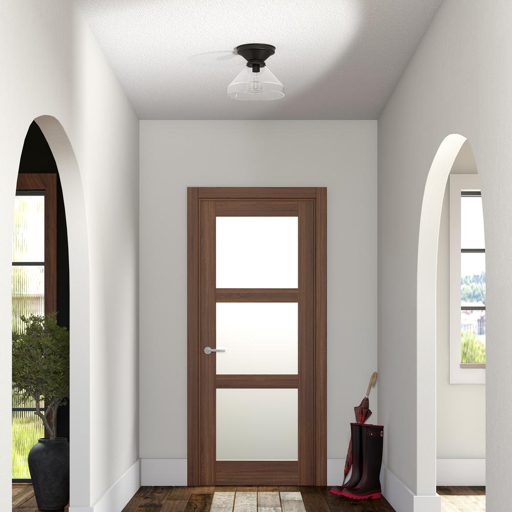 Abbott 12" Wide Flush Mount with Glass Shade in Blackened Bronze/Clear. Picture 3