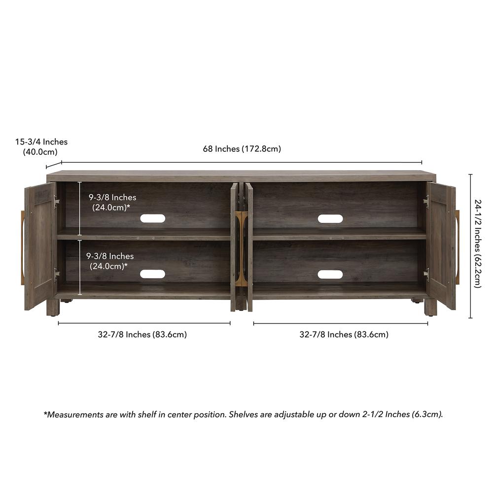 Chabot Rectangular TV Stand for TV's up to 80" in Gray Oak. Picture 5