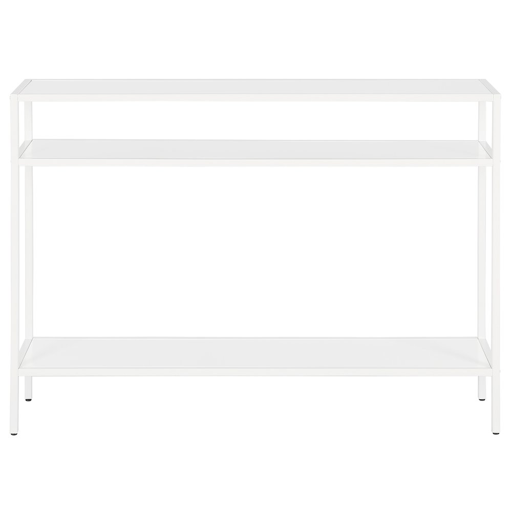 Ricardo 42'' Wide Rectangular Console Table with Metal Shelves in Matte White. Picture 3