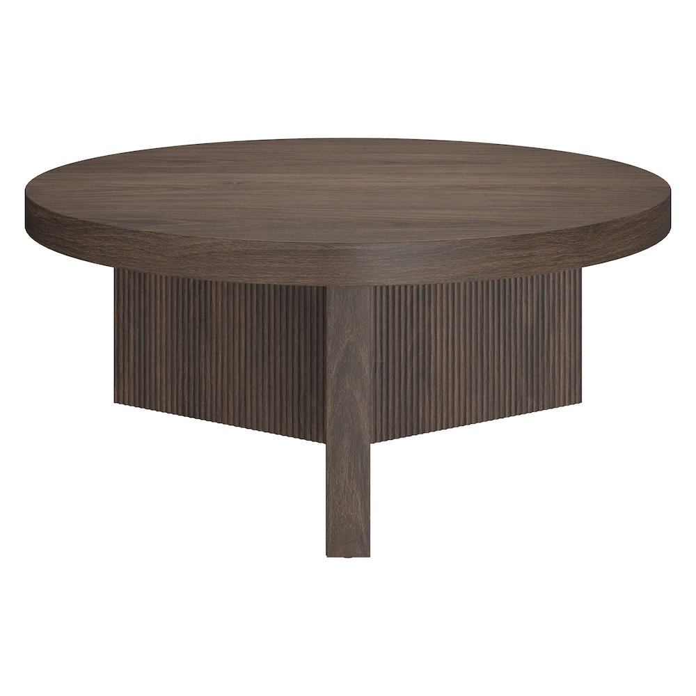 Holm 36" Wide Round Coffee Table in Alder Brown. Picture 2