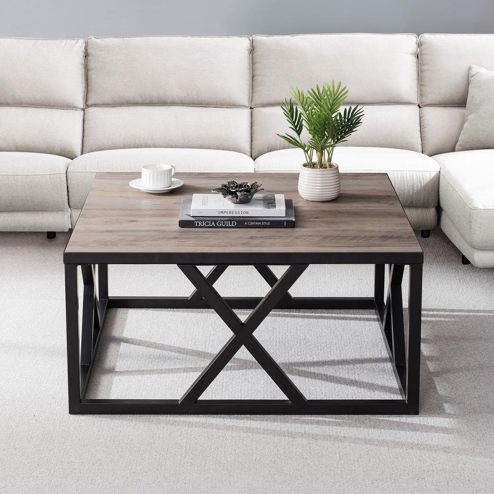 Jedrek 35'' Wide Square Coffee Table in Blackened Bronze/Gray Oak. Picture 4