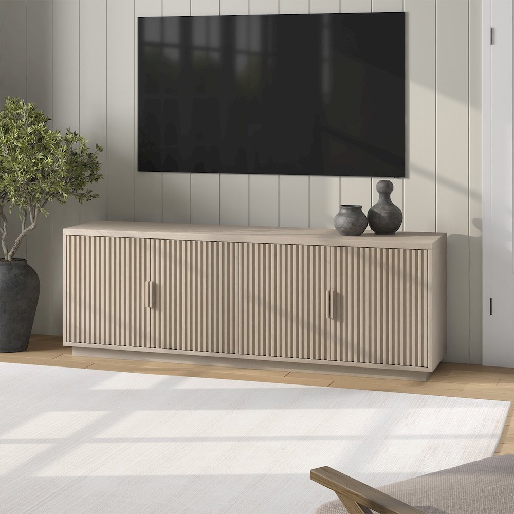 Mero Rectangular TV Stand for TV's up to 75" in Alder White. Picture 5