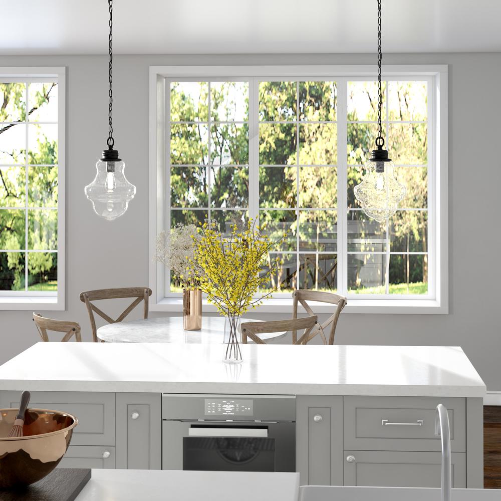 Annie 9.13" Wide Pendant with Glass Shade in Blackened Bronze/Seeded. Picture 4