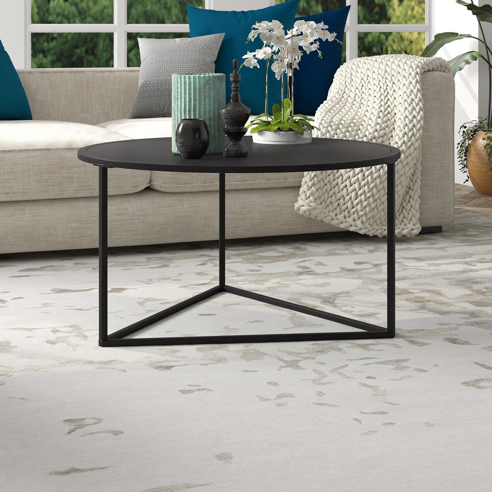 Jenson 33'' Wide Round Coffee Table with Metal Top in Blackened Bronze. Picture 3